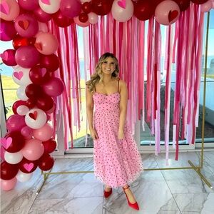 BETSEY JOHNSON FOIL-PRINTED TIERED SWEETHEART DRESS